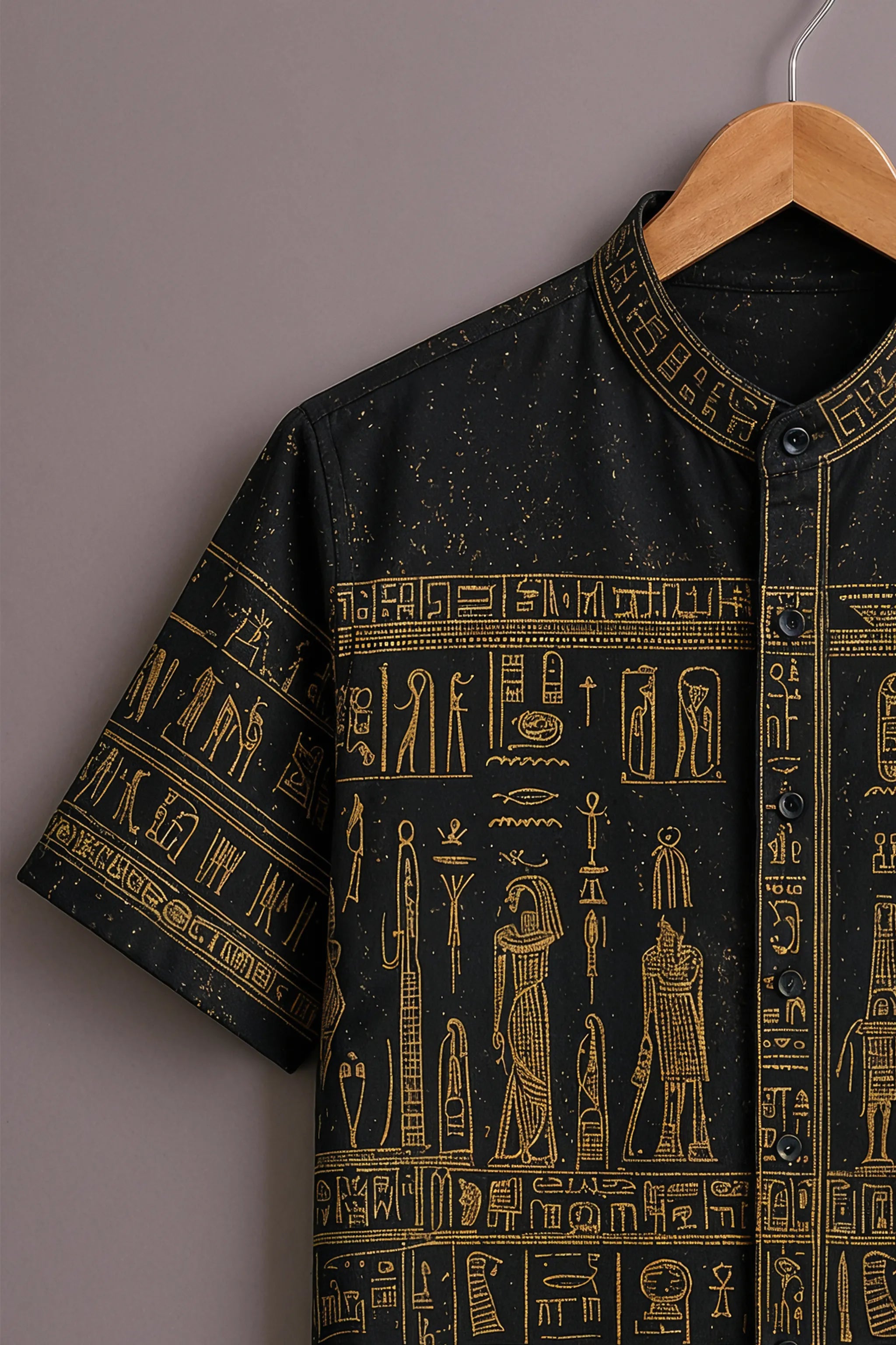 Men's Black Egyptian Hieroglyph Panel Printed Shirt