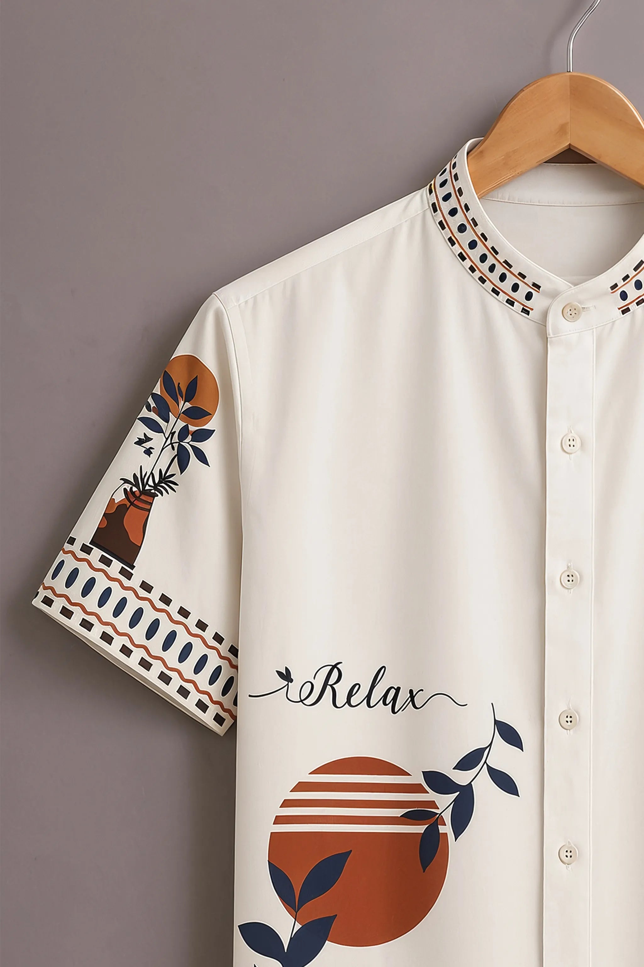 Men's White Boho Graphic Printed Shirt
