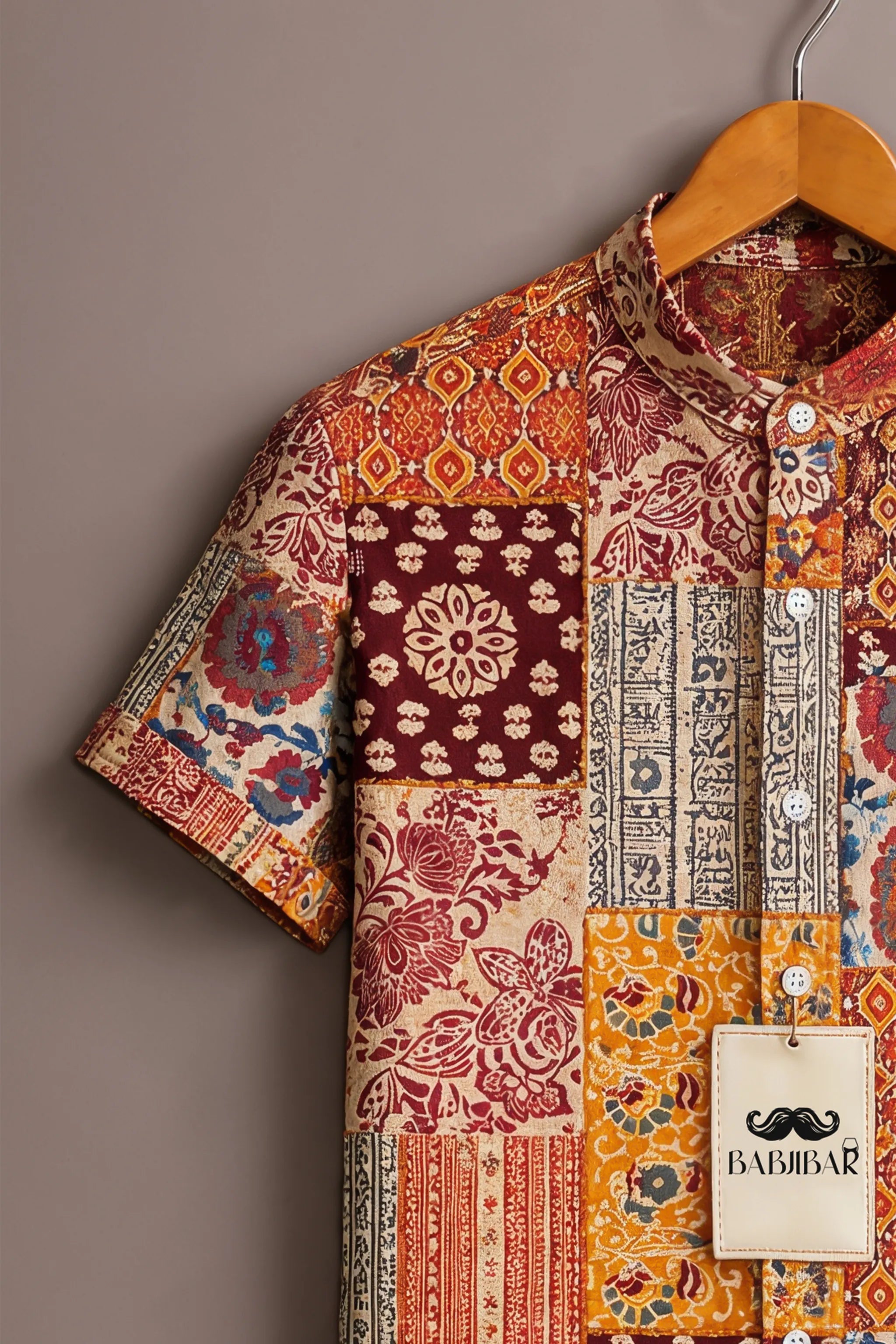 Men’s Heritage Patchwork Print Mandarin Collar Shirt