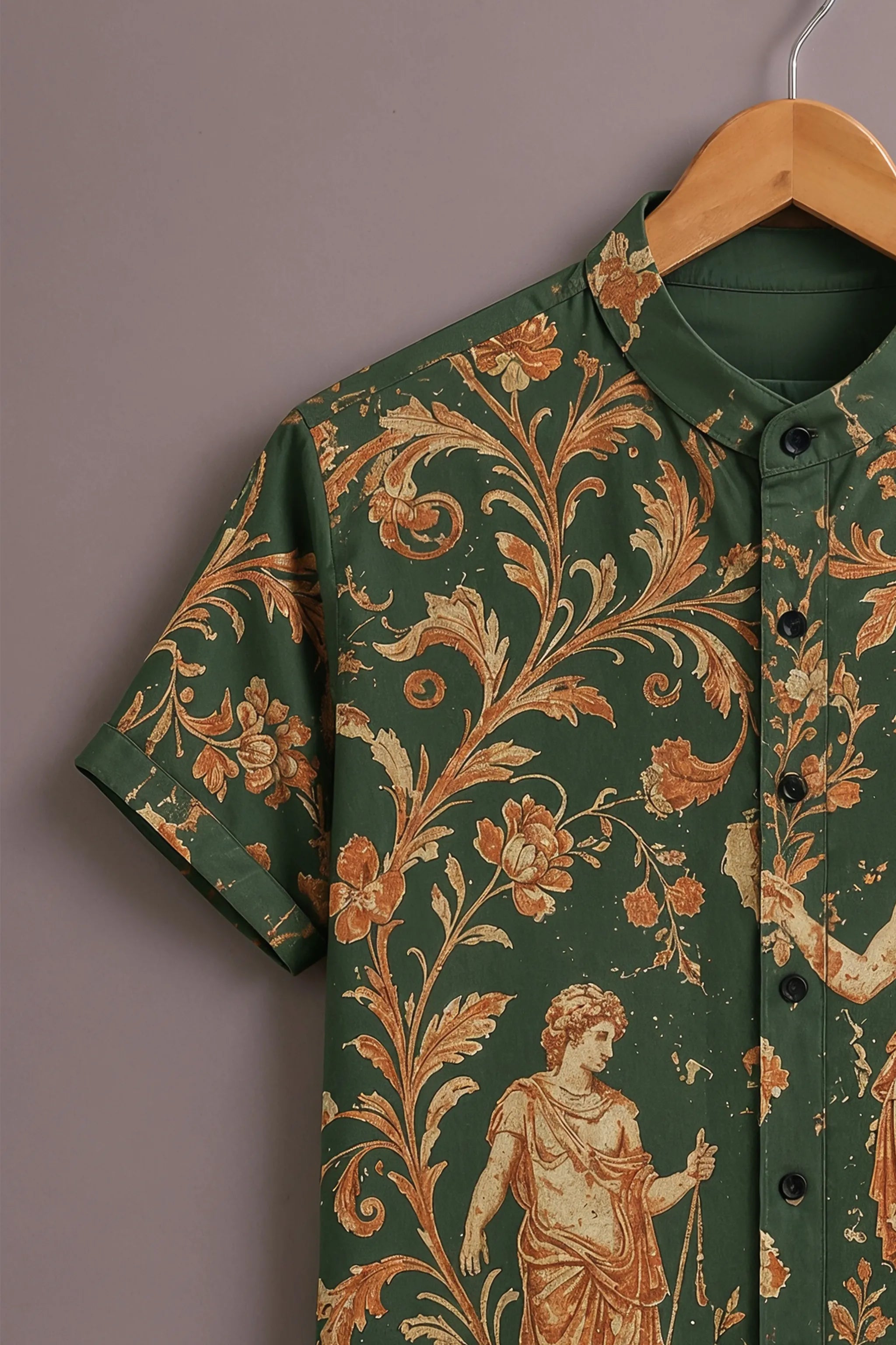 Men's Emerald Green Renaissance Art Printed Shirt