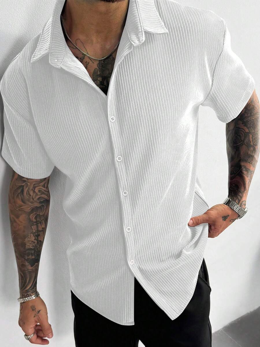 Men’s Ribbed Texture Half Sleeve Shirt – Pure White