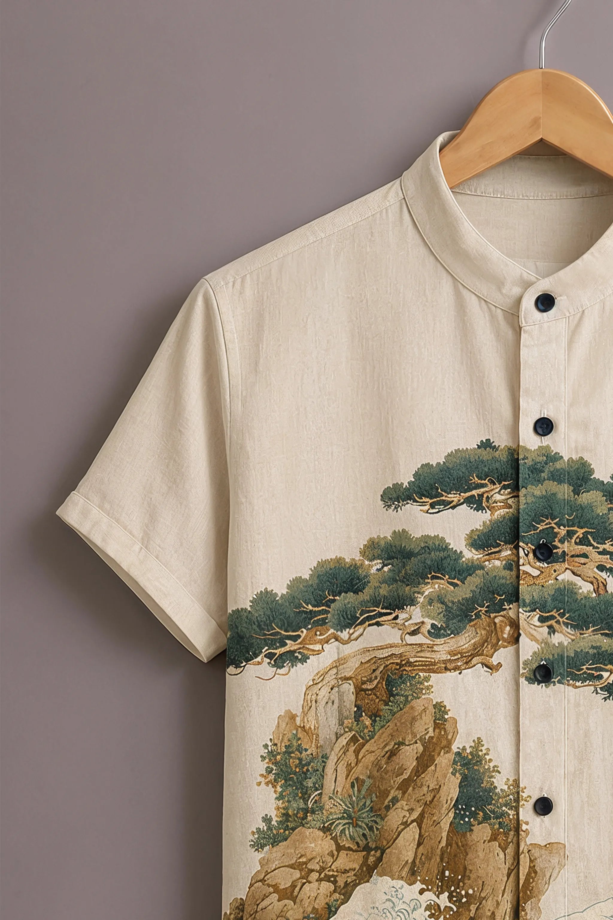 Men's Beige Landscape Printed Shirt
