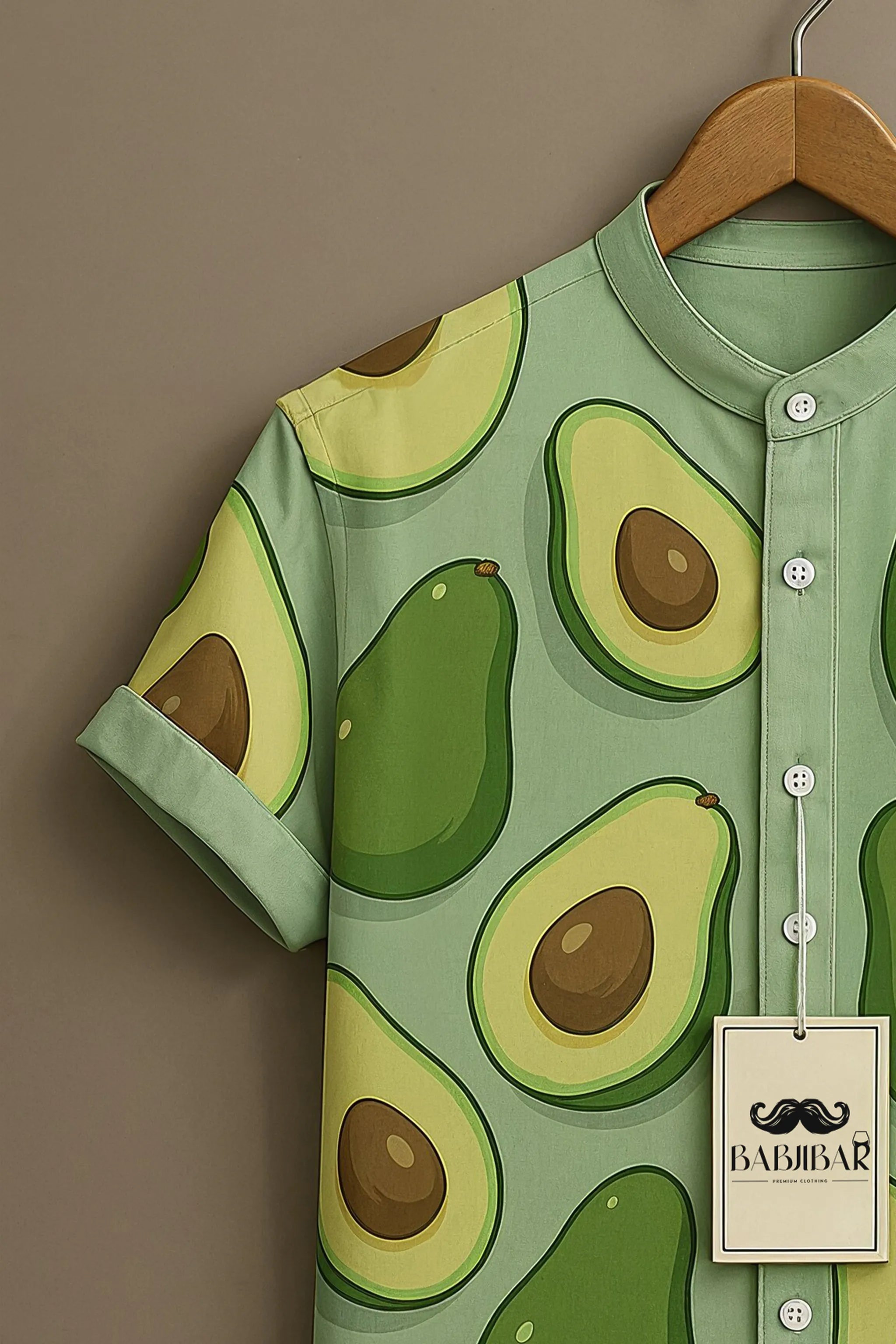 Mint Green Avocado Cartoon Print Short Sleeve Shirt