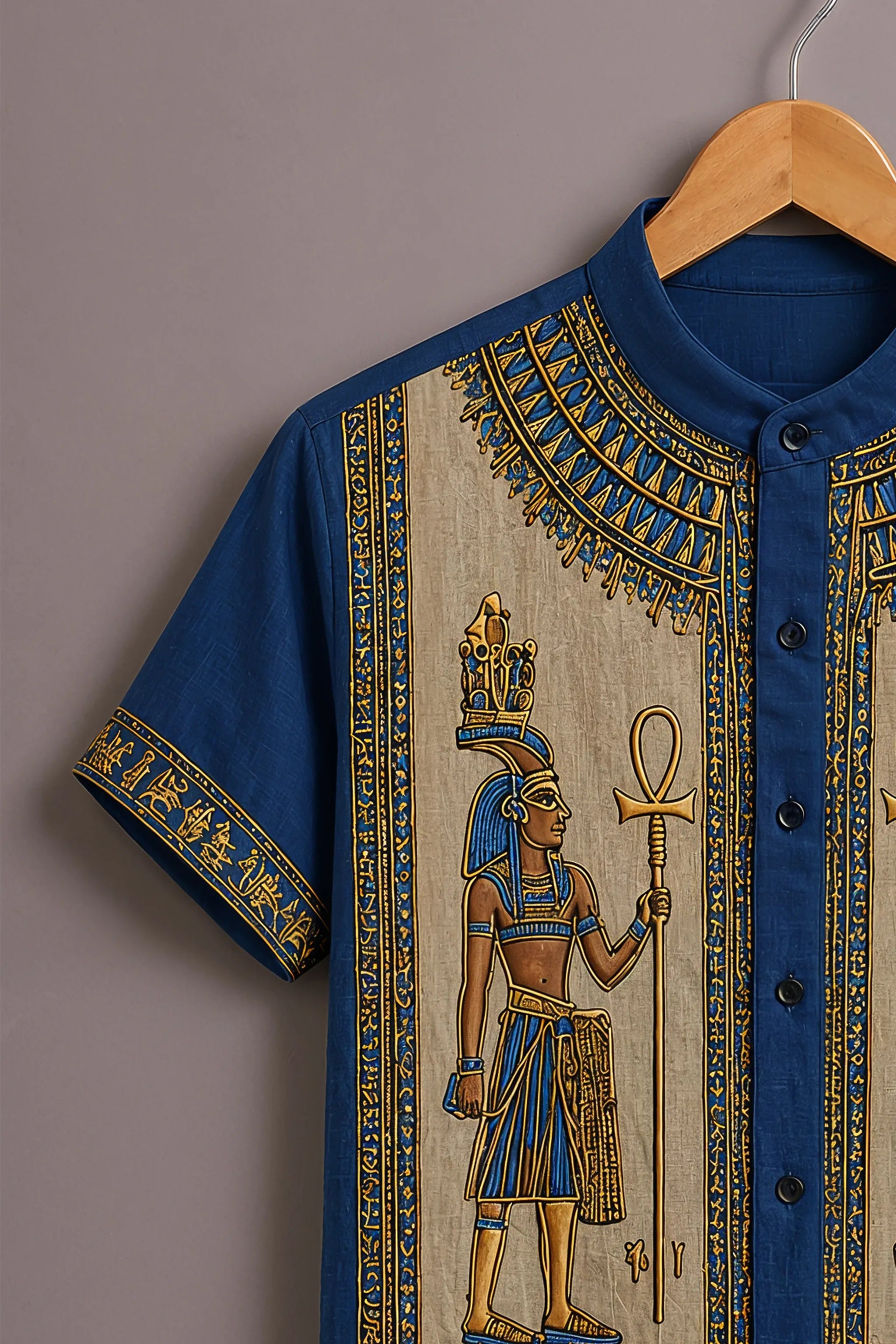 Men's Royal Blue Egyptian Pharaoh Printed Shirt