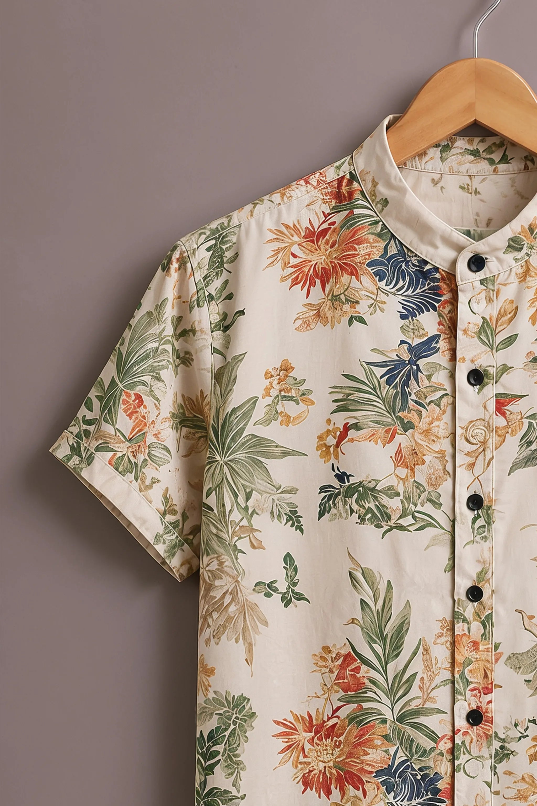 Men's Cream Tropical Floral Printed Shirt