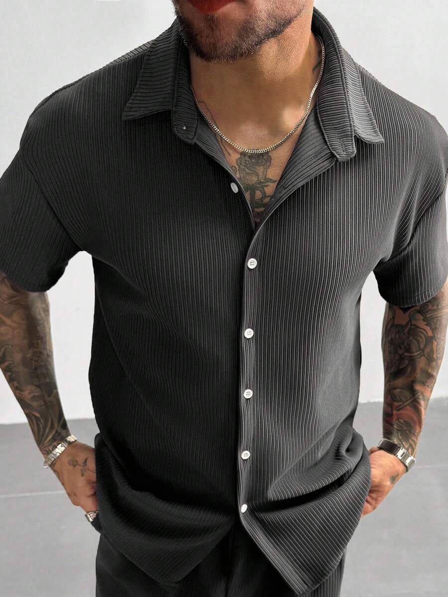 Men’s Ribbed Texture Half Sleeve Shirt – Slate Grey