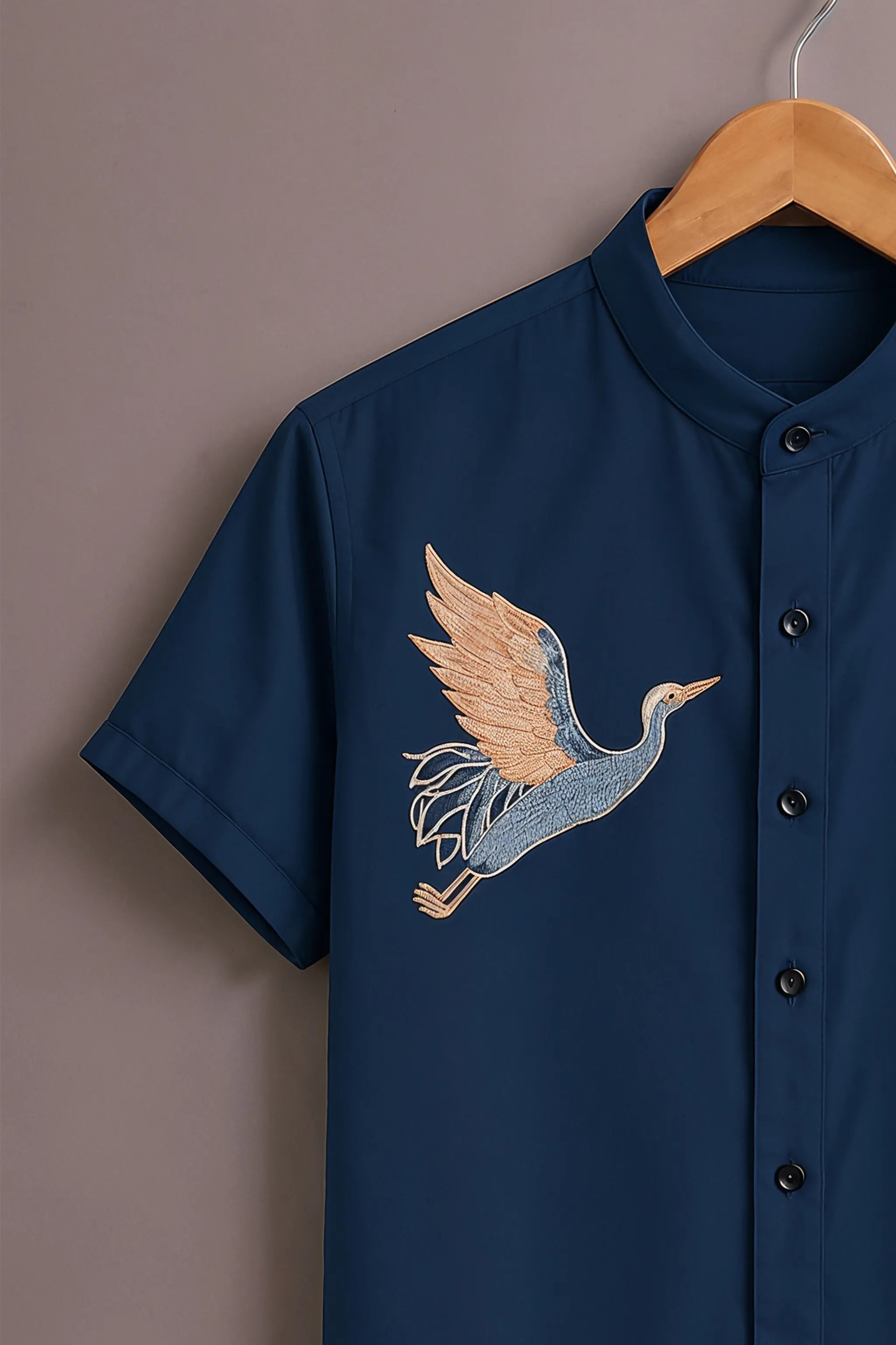 Men's Navy Blue Crane Style Printed Shirt