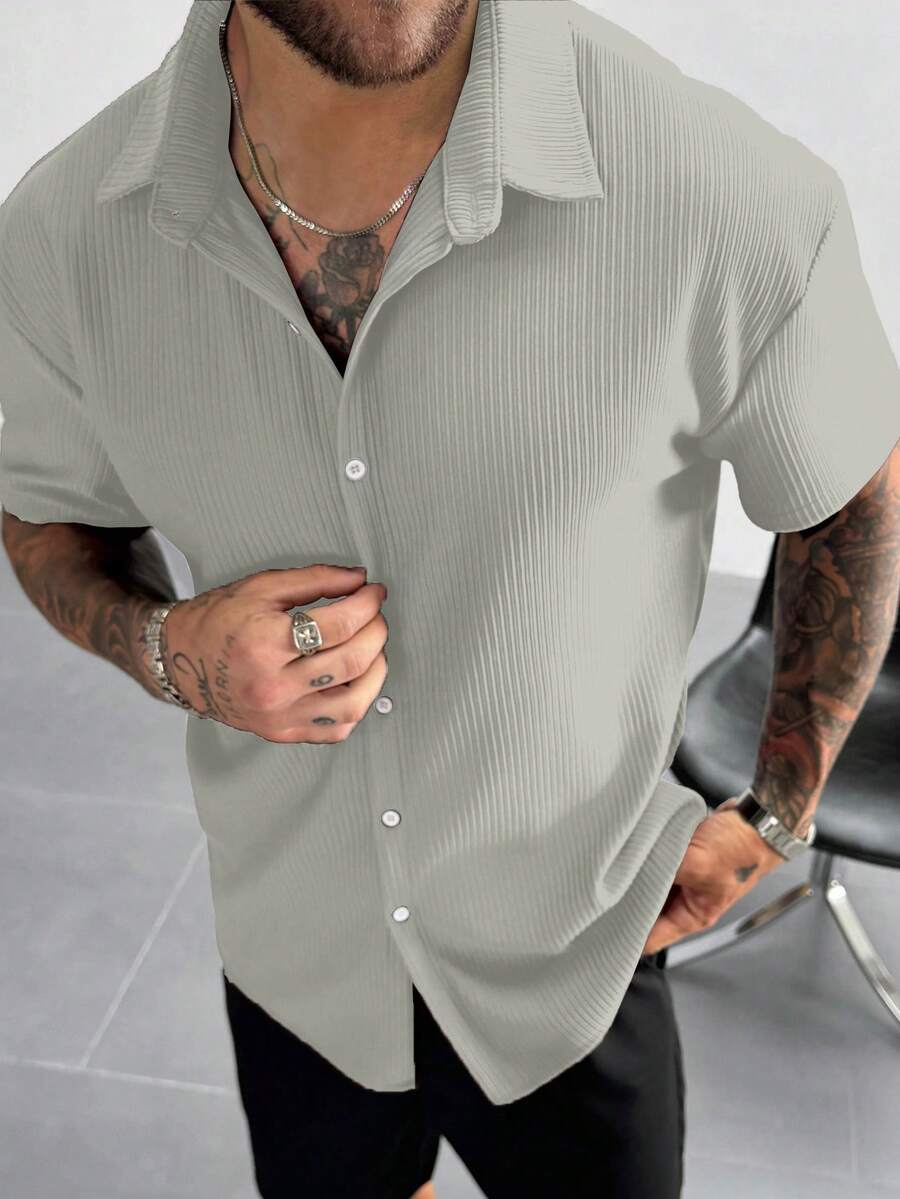 Men’s Ribbed Texture Half Sleeve Shirt – Sage Mist
