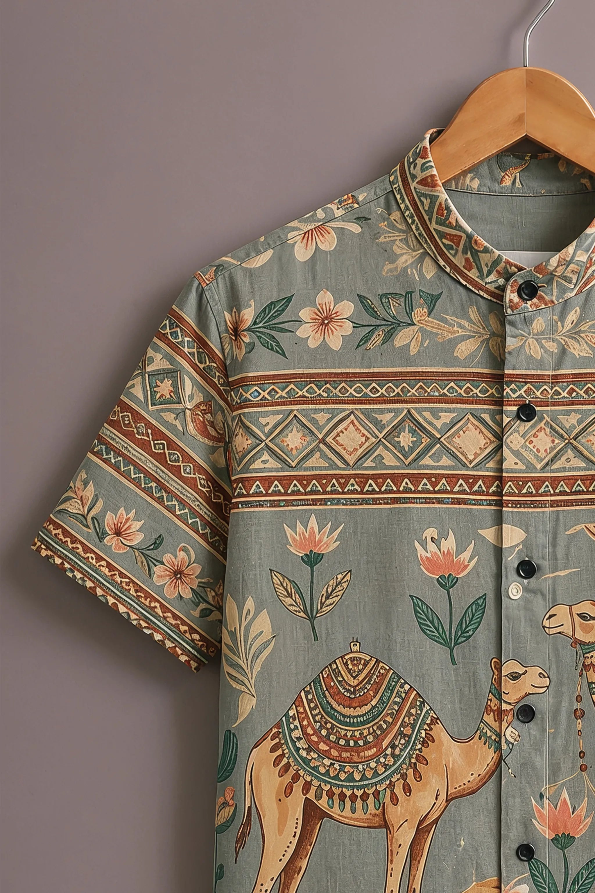 Men's Sage Green Camel Desert Printed Shirt