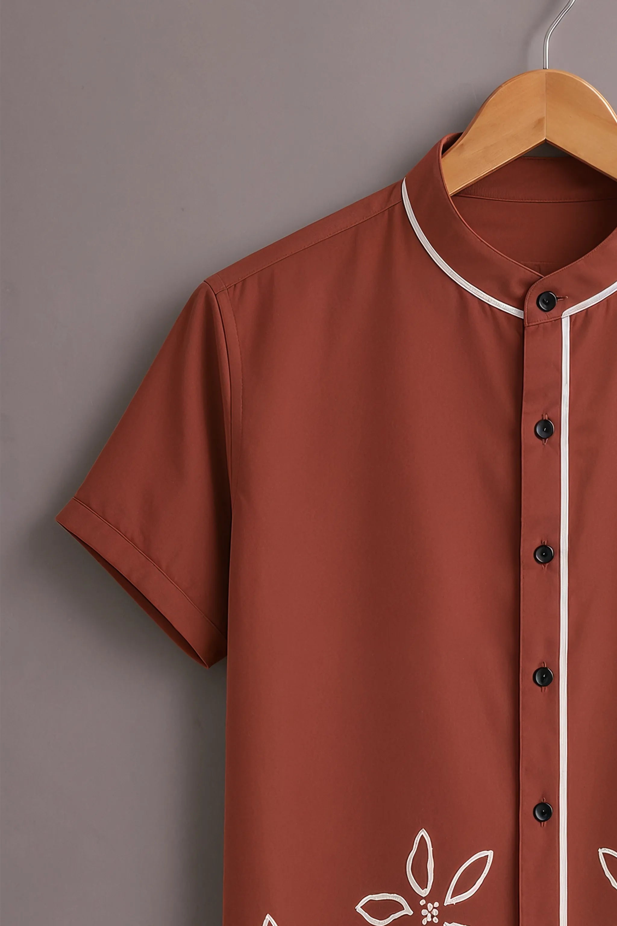 Men's Rust Floral Outline Printed Shirt