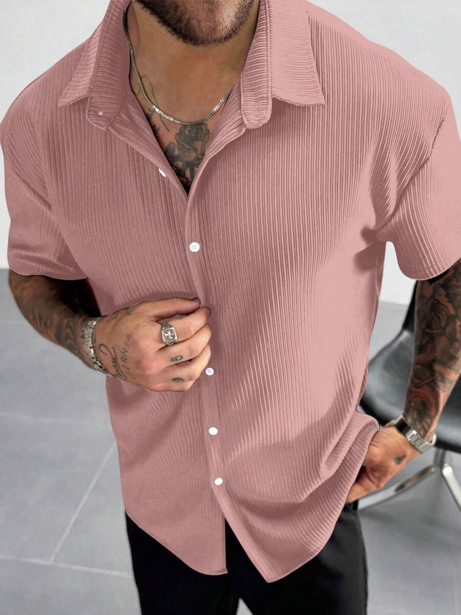 Men’s Ribbed Texture Half Sleeve Shirt – Dusty Pink