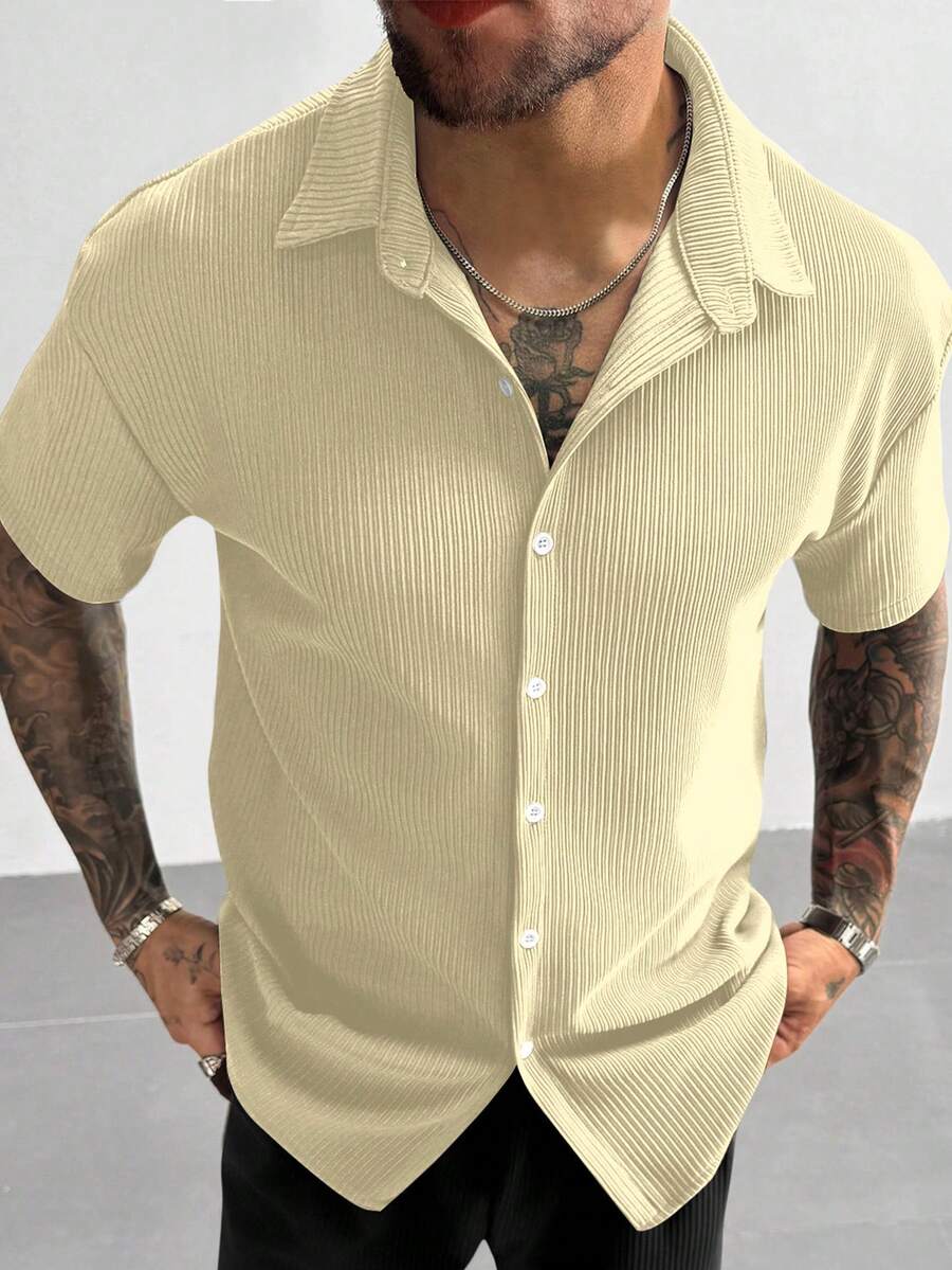 Men’s Ribbed Texture Half Sleeve Shirt – Soft Sand