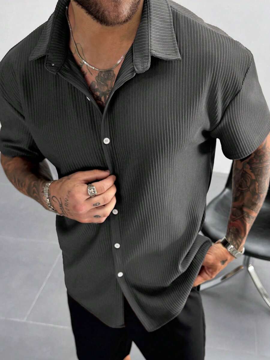 Men’s Ribbed Texture Half Sleeve Shirt – Slate Grey