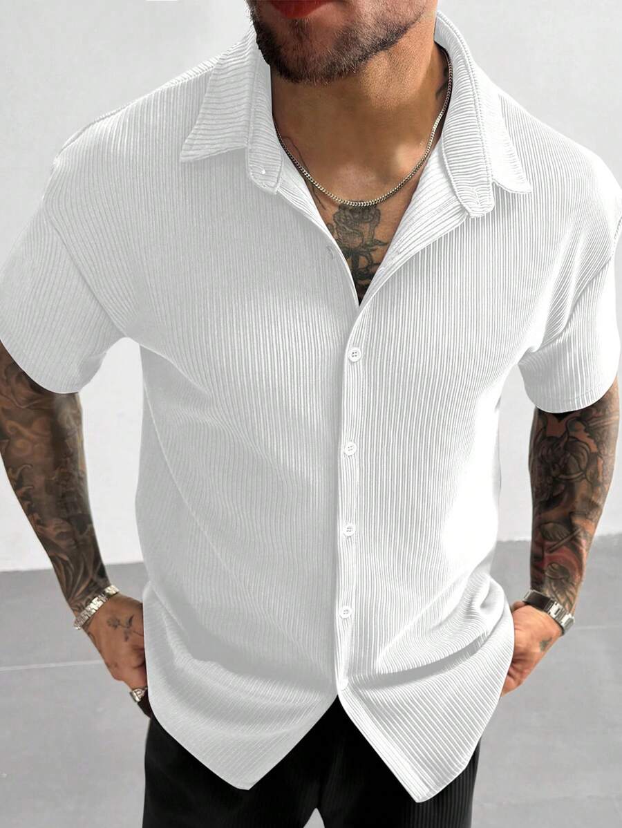 Men’s Ribbed Texture Half Sleeve Shirt – Pure White