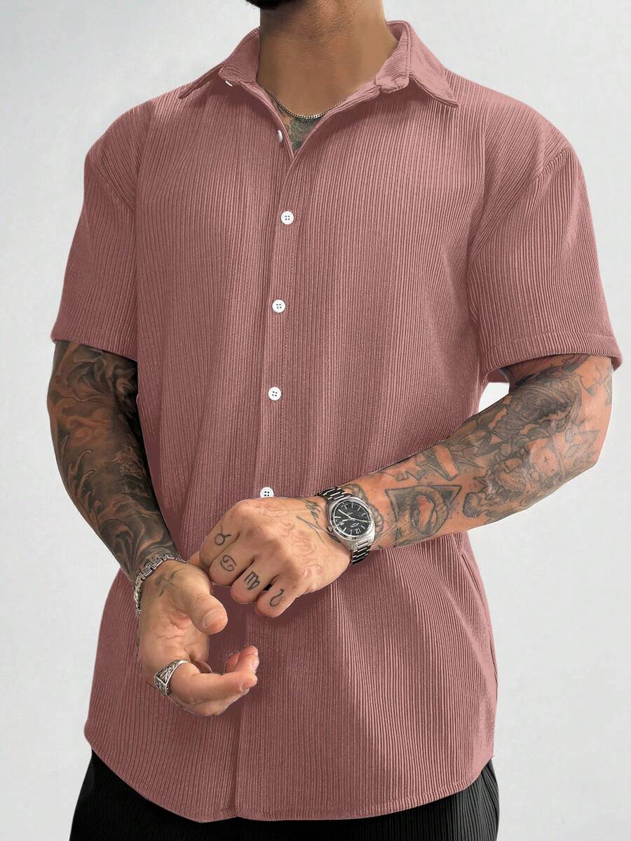 Men’s Ribbed Texture Half Sleeve Shirt – Dusty Pink
