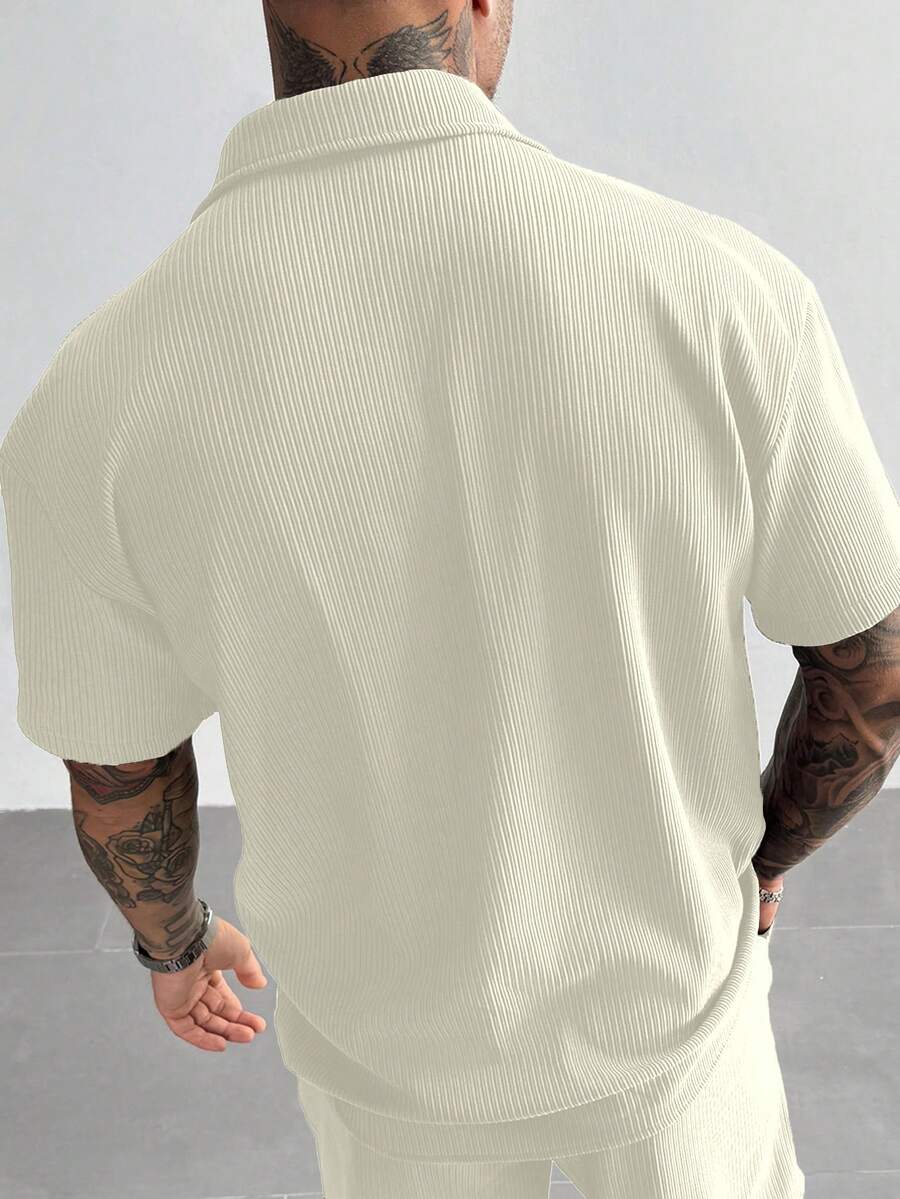 Men’s Ribbed Texture Half Sleeve Shirt – Ivory White
