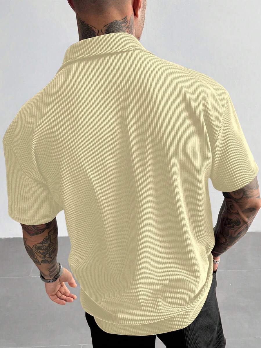 Men’s Ribbed Texture Half Sleeve Shirt – Soft Sand