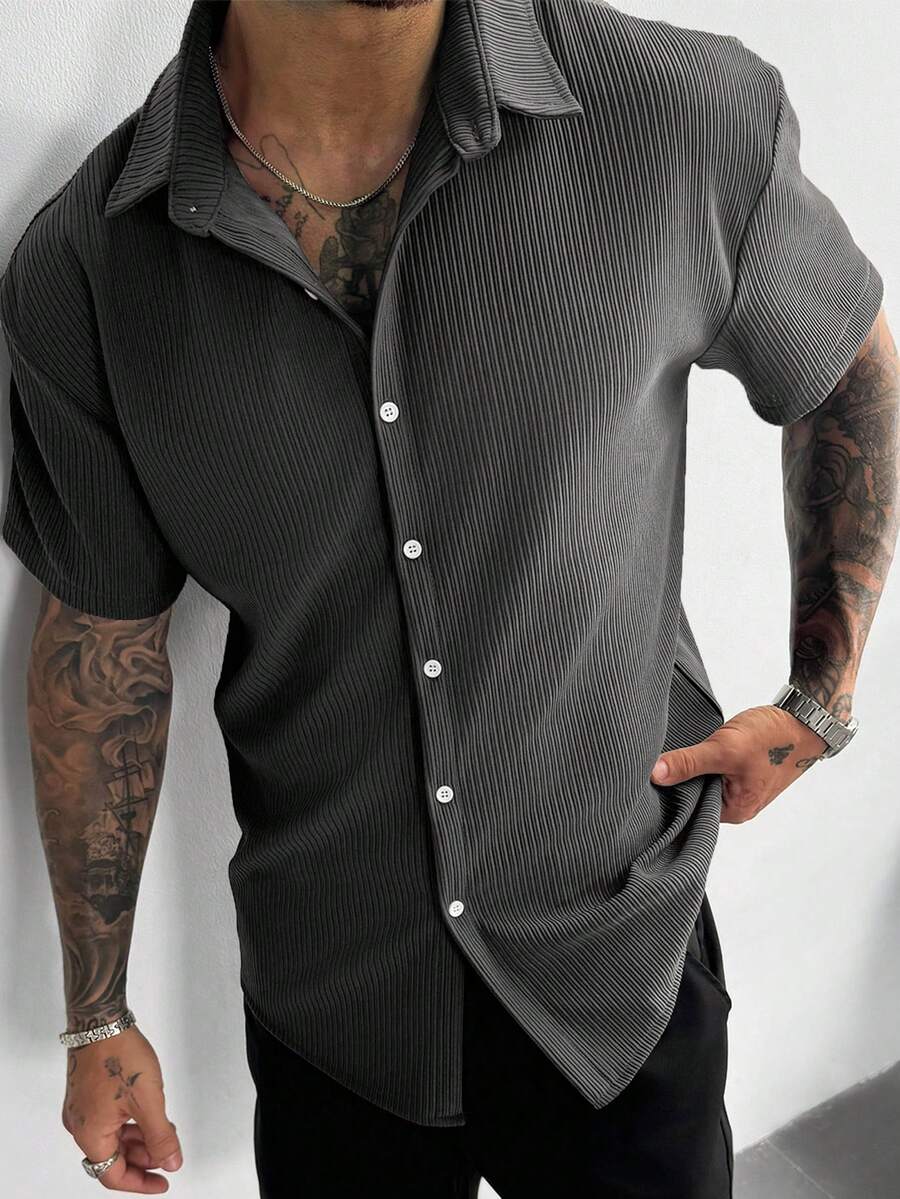 Men’s Ribbed Texture Half Sleeve Shirt – Slate Grey