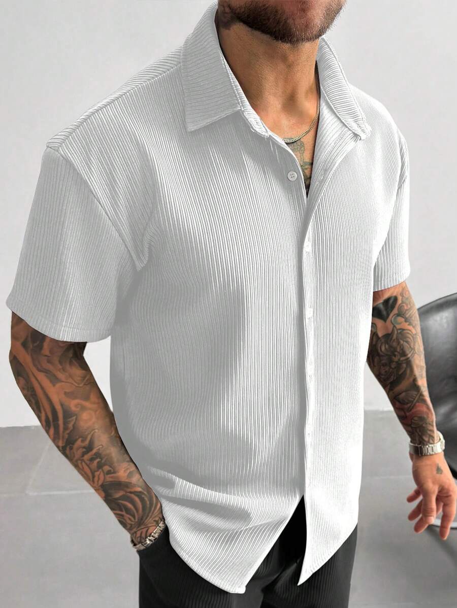 Men’s Ribbed Texture Half Sleeve Shirt – Pure White