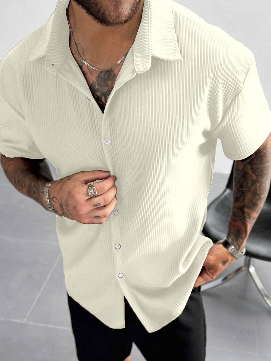 Men’s Ribbed Texture Half Sleeve Shirt – Ivory White