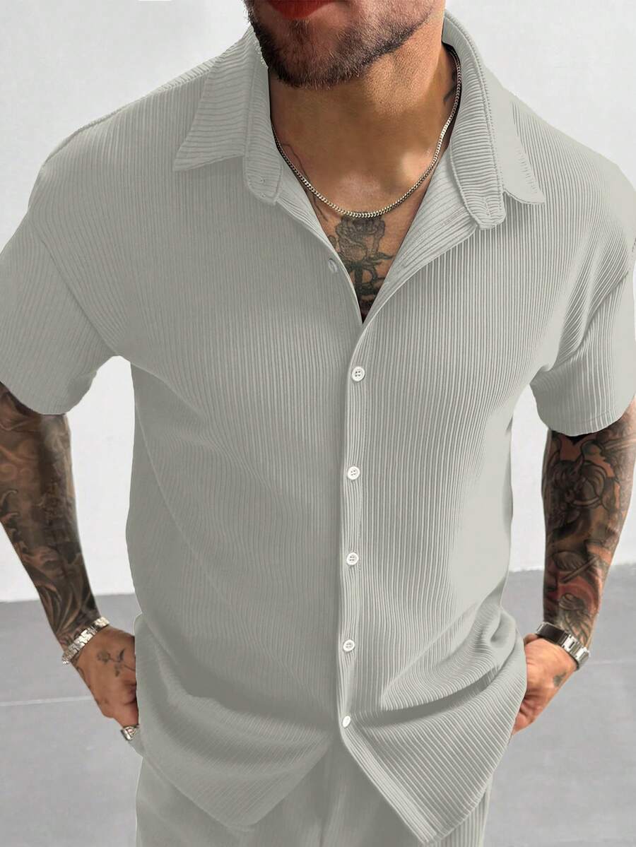 Men’s Ribbed Texture Half Sleeve Shirt – Sage Mist