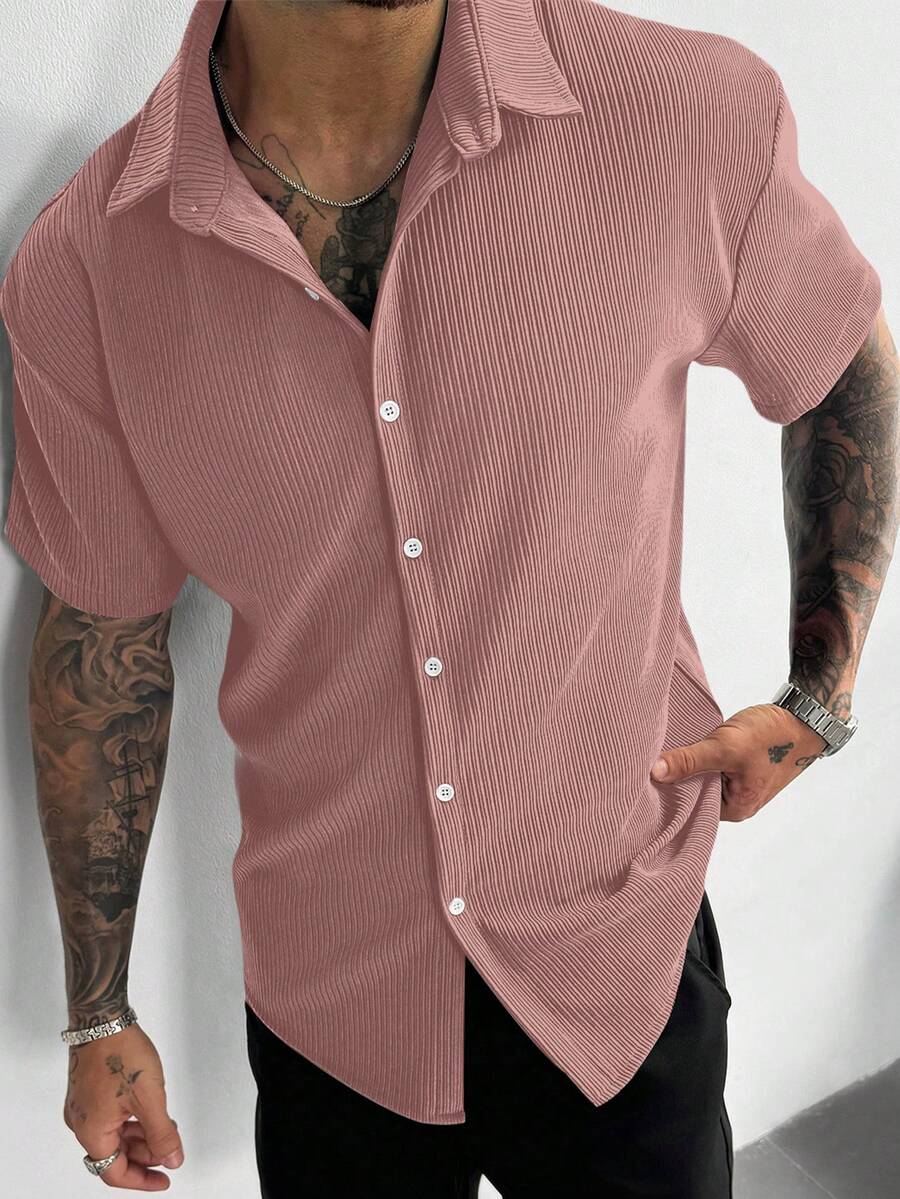 Men’s Ribbed Texture Half Sleeve Shirt – Dusty Pink
