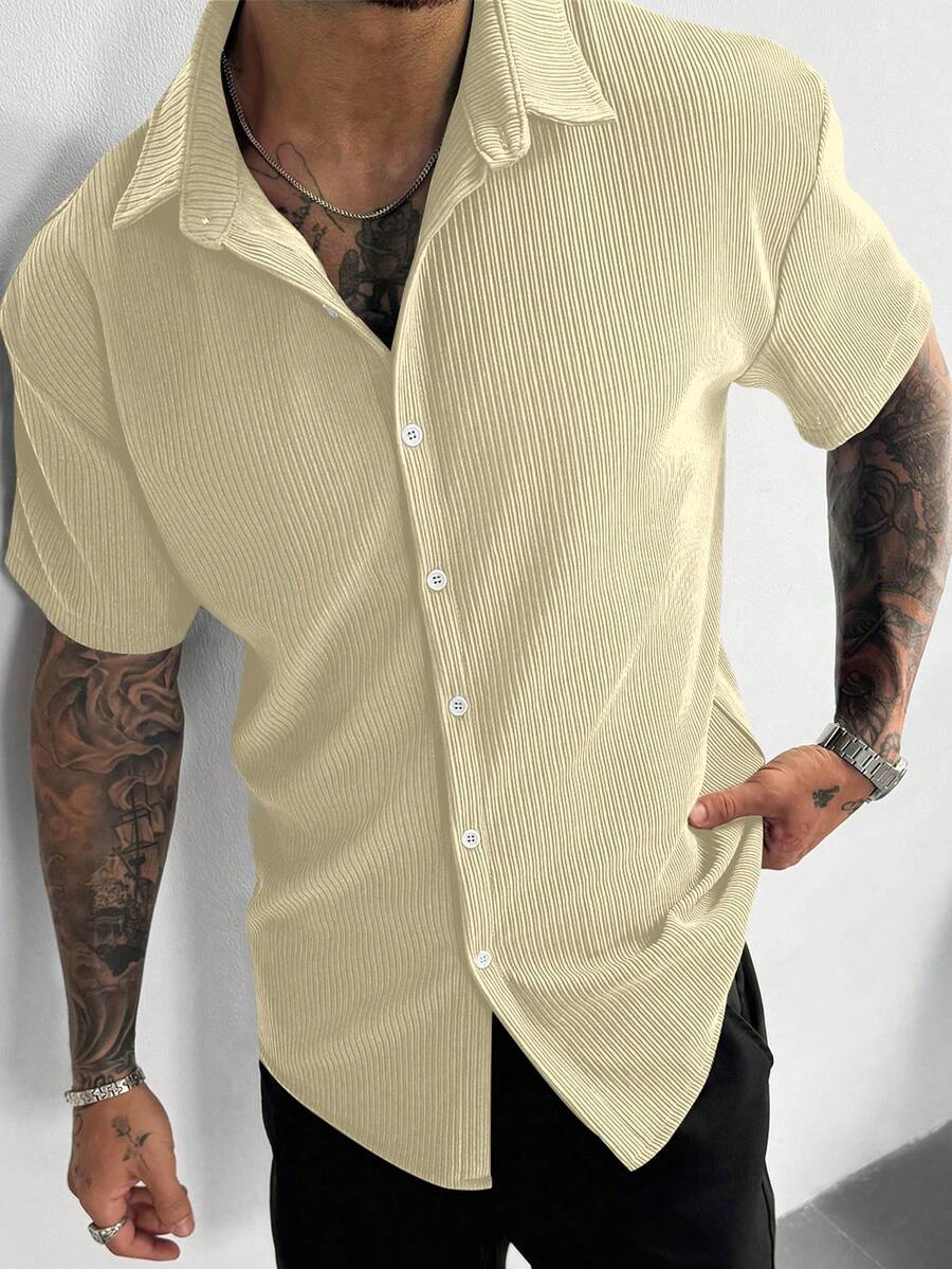 Men’s Ribbed Texture Half Sleeve Shirt – Soft Sand