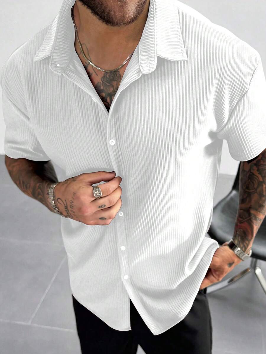 Men’s Ribbed Texture Half Sleeve Shirt – Pure White
