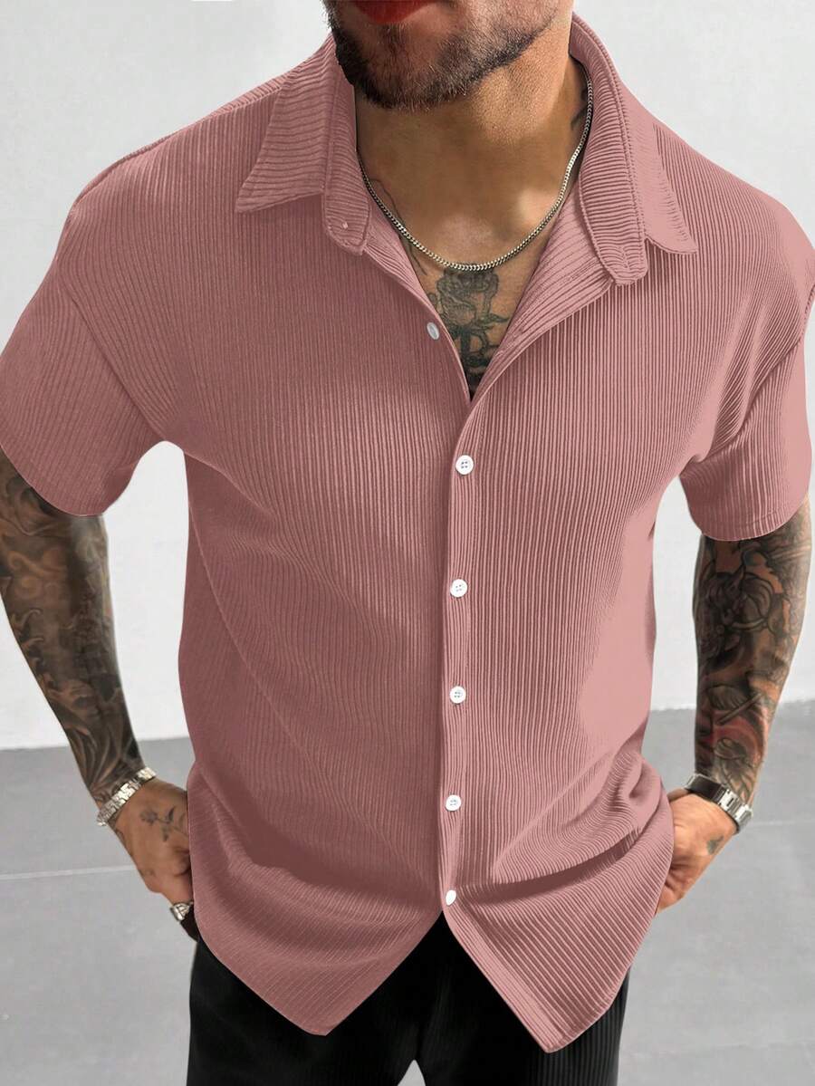 Men’s Ribbed Texture Half Sleeve Shirt – Dusty Pink