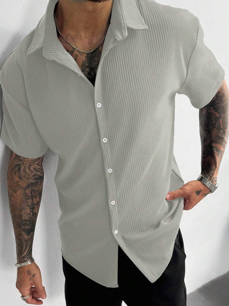 Men’s Ribbed Texture Half Sleeve Shirt – Sage Mist