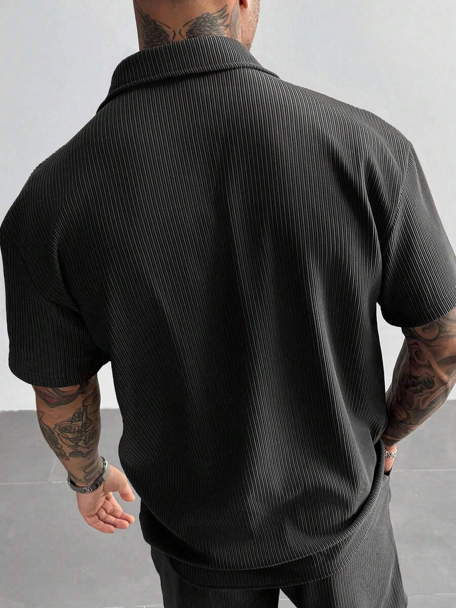 Men’s Ribbed Texture Half Sleeve Shirt – Slate Grey