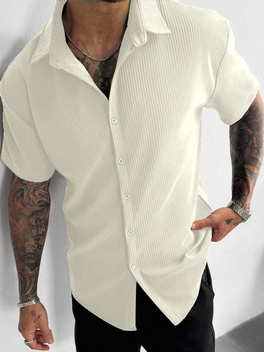 Men’s Ribbed Texture Half Sleeve Shirt – Ivory White