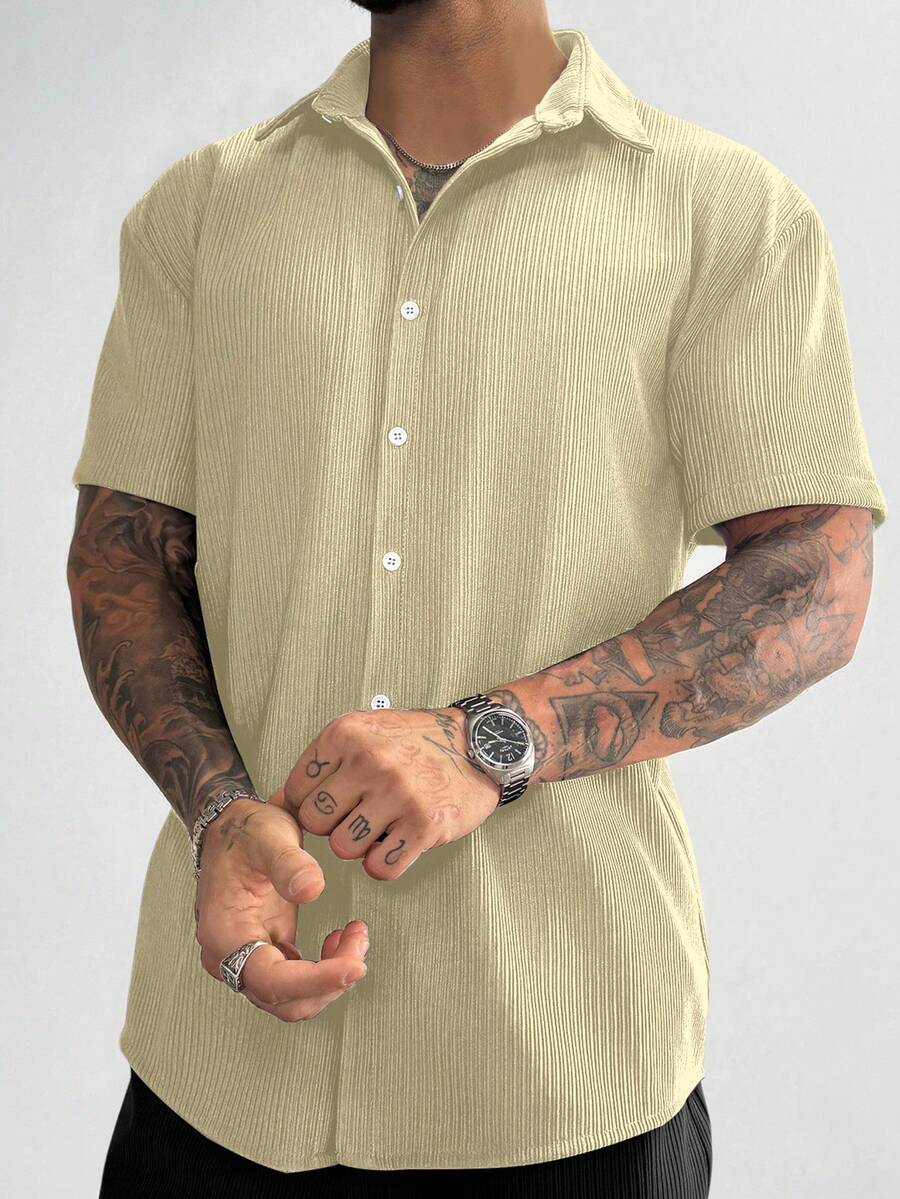 Men’s Ribbed Texture Half Sleeve Shirt – Soft Sand