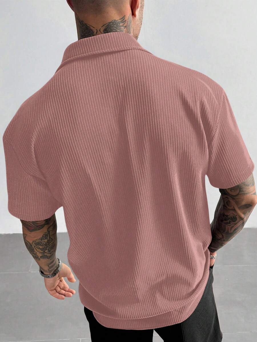Men’s Ribbed Texture Half Sleeve Shirt – Dusty Pink