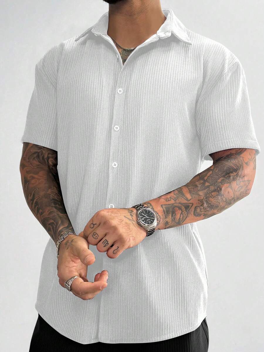 Men’s Ribbed Texture Half Sleeve Shirt – Pure White