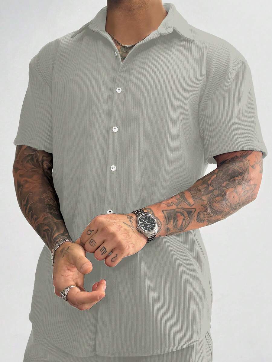 Men’s Ribbed Texture Half Sleeve Shirt – Sage Mist