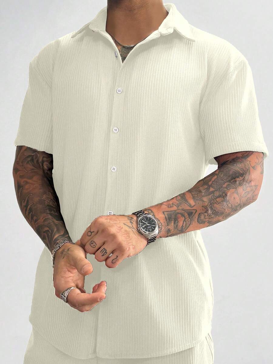 Men’s Ribbed Texture Half Sleeve Shirt – Ivory White