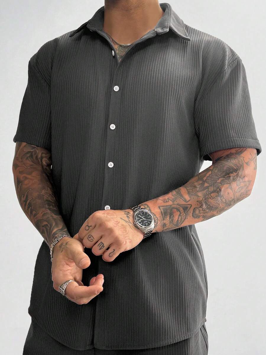 Men’s Ribbed Texture Half Sleeve Shirt – Slate Grey