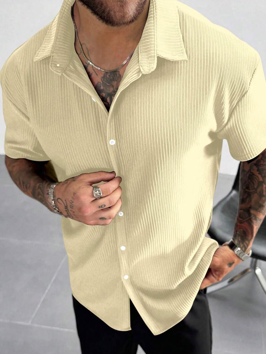 Men’s Ribbed Texture Half Sleeve Shirt – Soft Sand