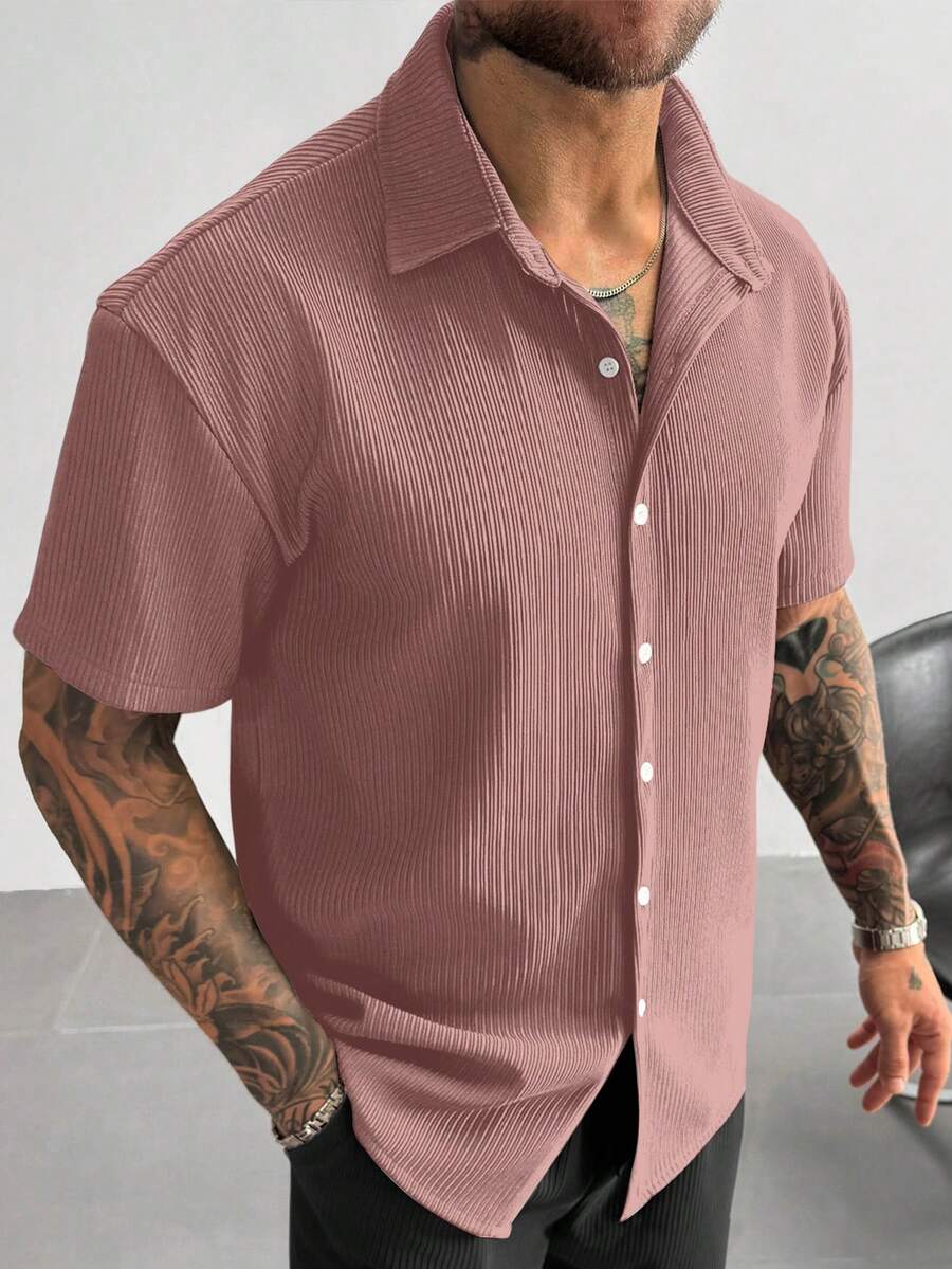 Men’s Ribbed Texture Half Sleeve Shirt – Dusty Pink