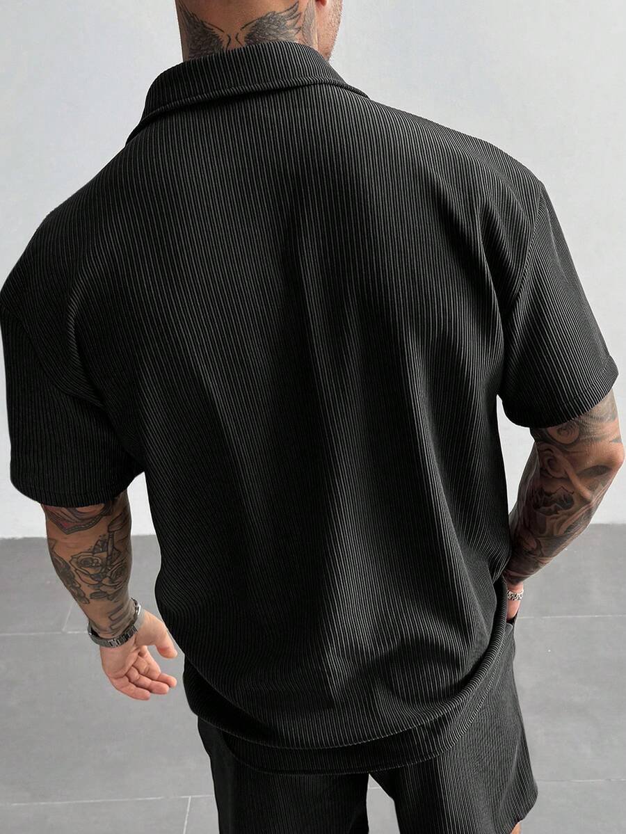 Men’s Ribbed Texture Half Sleeve Shirt – Midnight Black