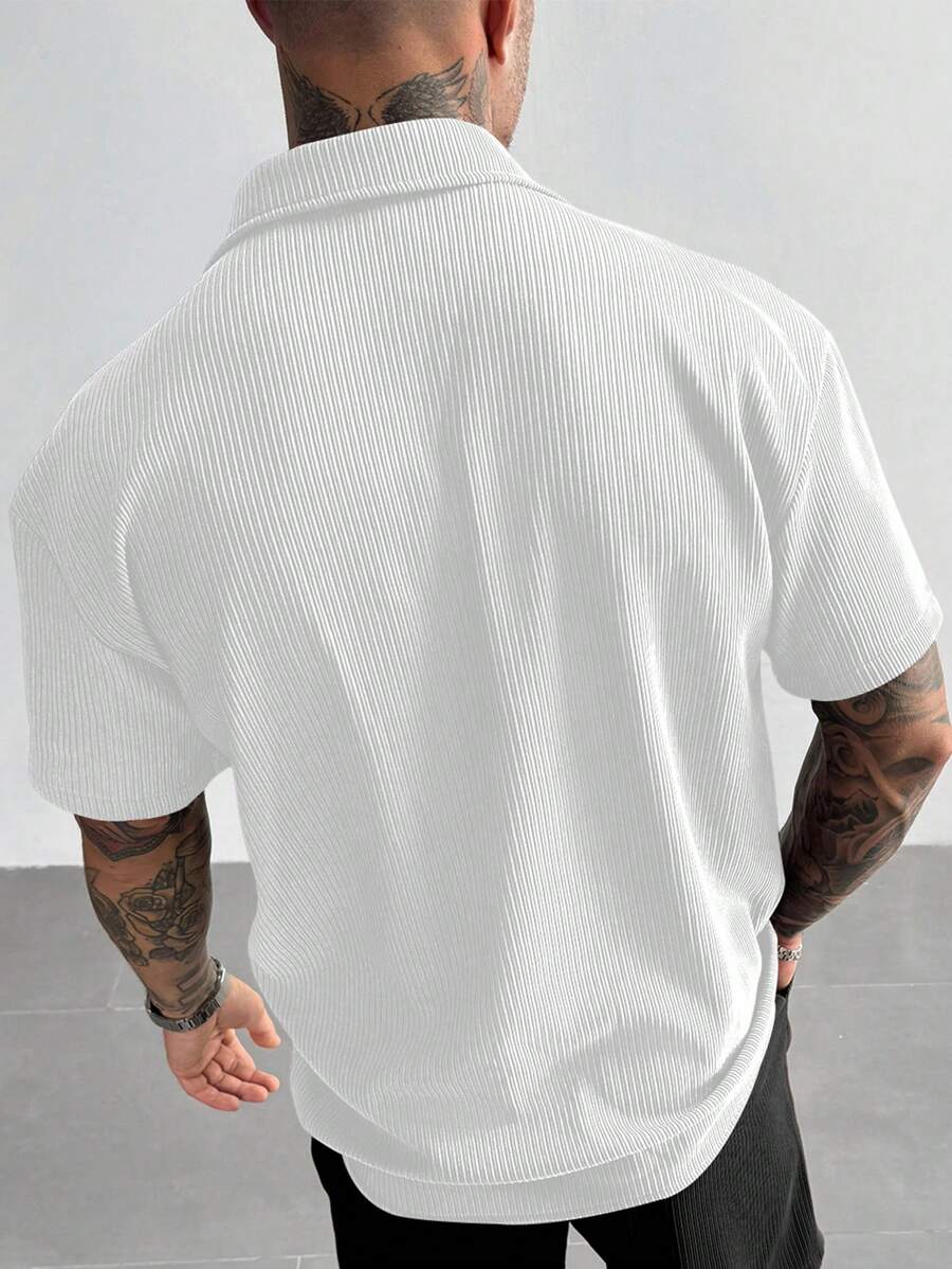Men’s Ribbed Texture Half Sleeve Shirt – Pure White