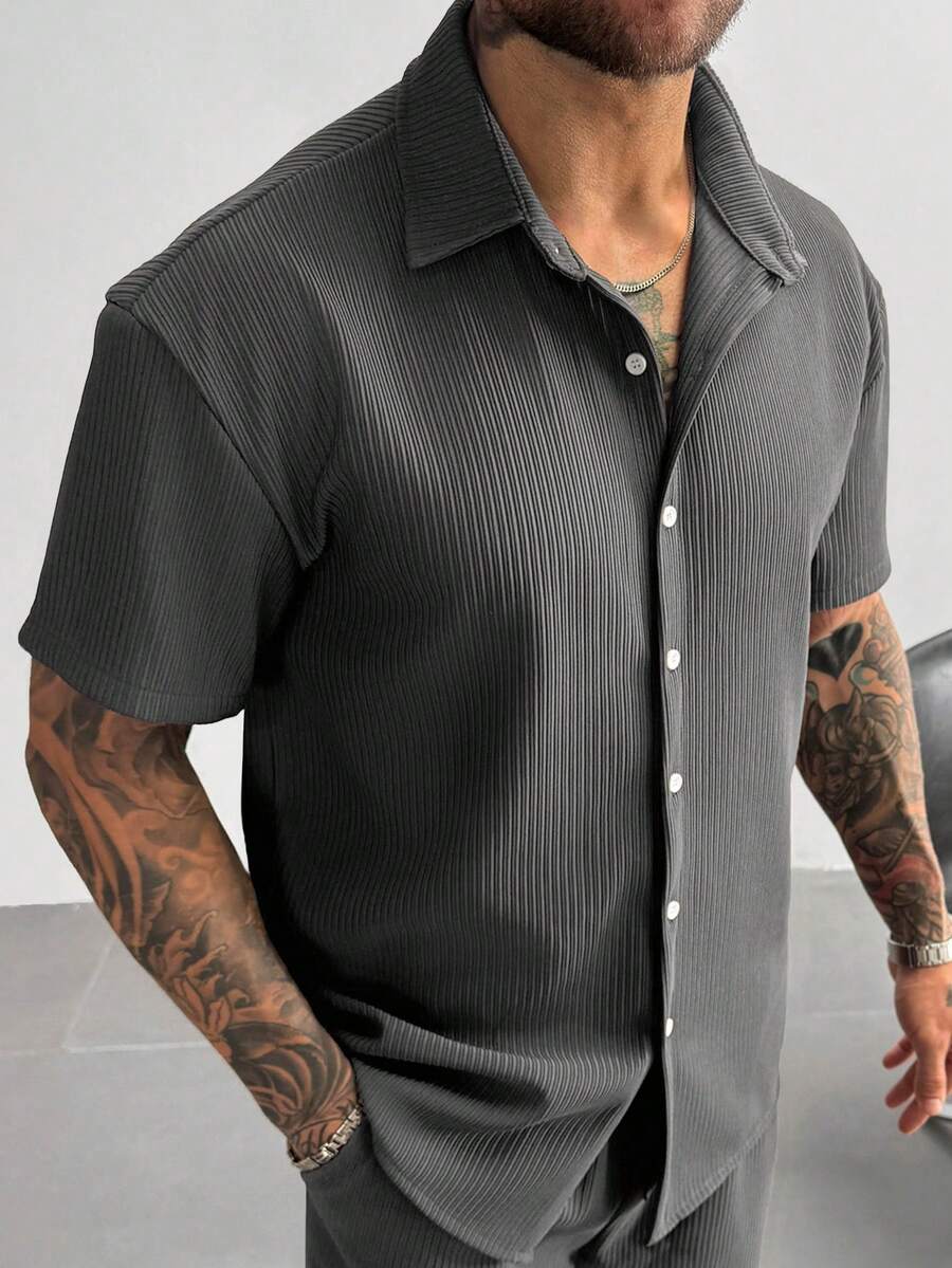 Men’s Ribbed Texture Half Sleeve Shirt – Slate Grey