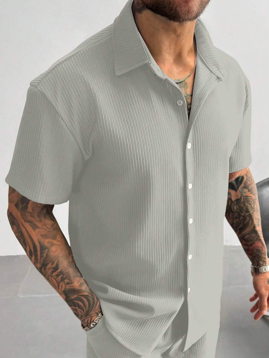Men’s Ribbed Texture Half Sleeve Shirt – Sage Mist