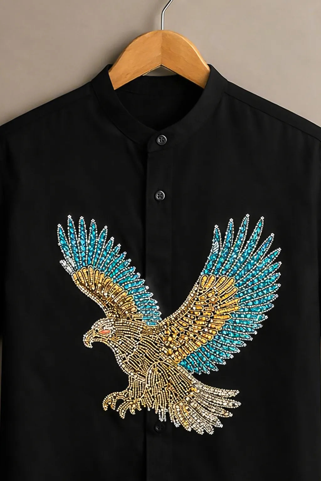 Premium Black Eagle Diamond Work Short Sleeve Shirt